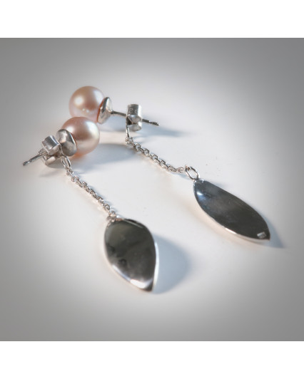 Boucles d'oreilles ELLA Perle de culture et maille en argent 950/00