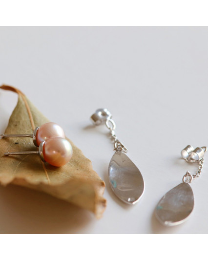 Boucles d'oreilles ELLA Perle de culture et maille en argent 950/00