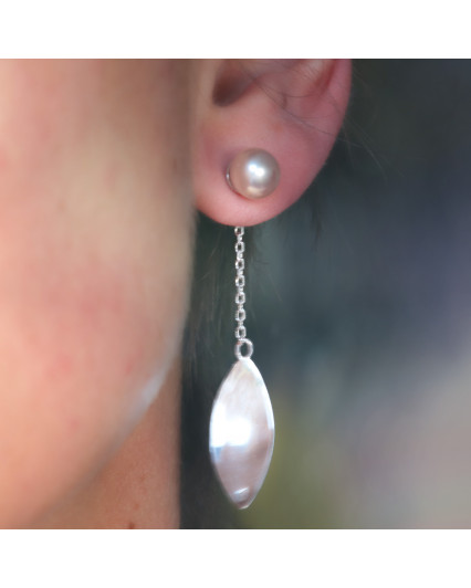 Boucles d'oreilles ELLA Perle de culture et maille en argent 950/00