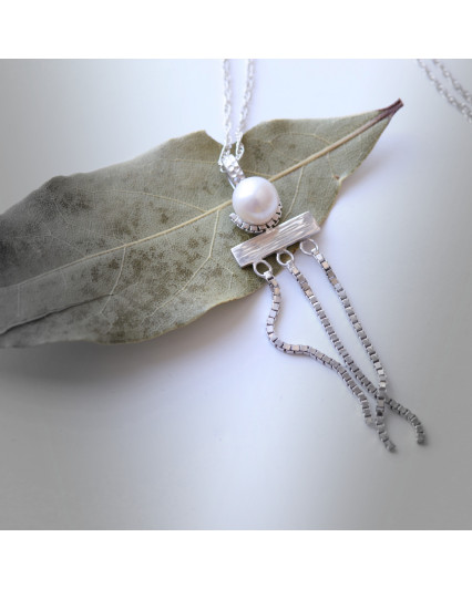 Collier Pendentif Maille et Blanche en argent 950/00