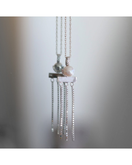 Collier Pendentif Maille et Blanche en argent 950/00