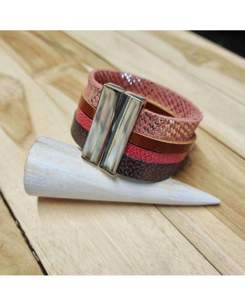 Manchette en cuir Marron et Rose