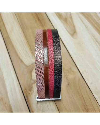 Manchette en cuir Marron et Rose