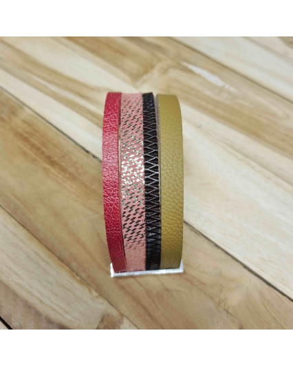 Manchette en cuir Marron et Rouge