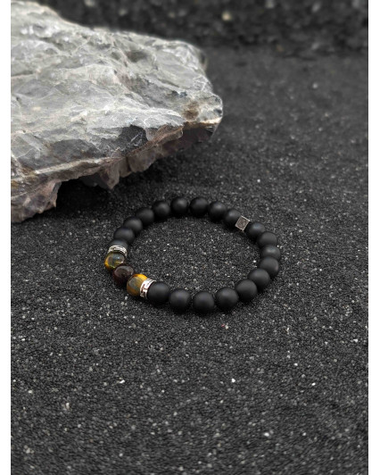 Bracelet Agate Noire et Trois Oeil 8mm