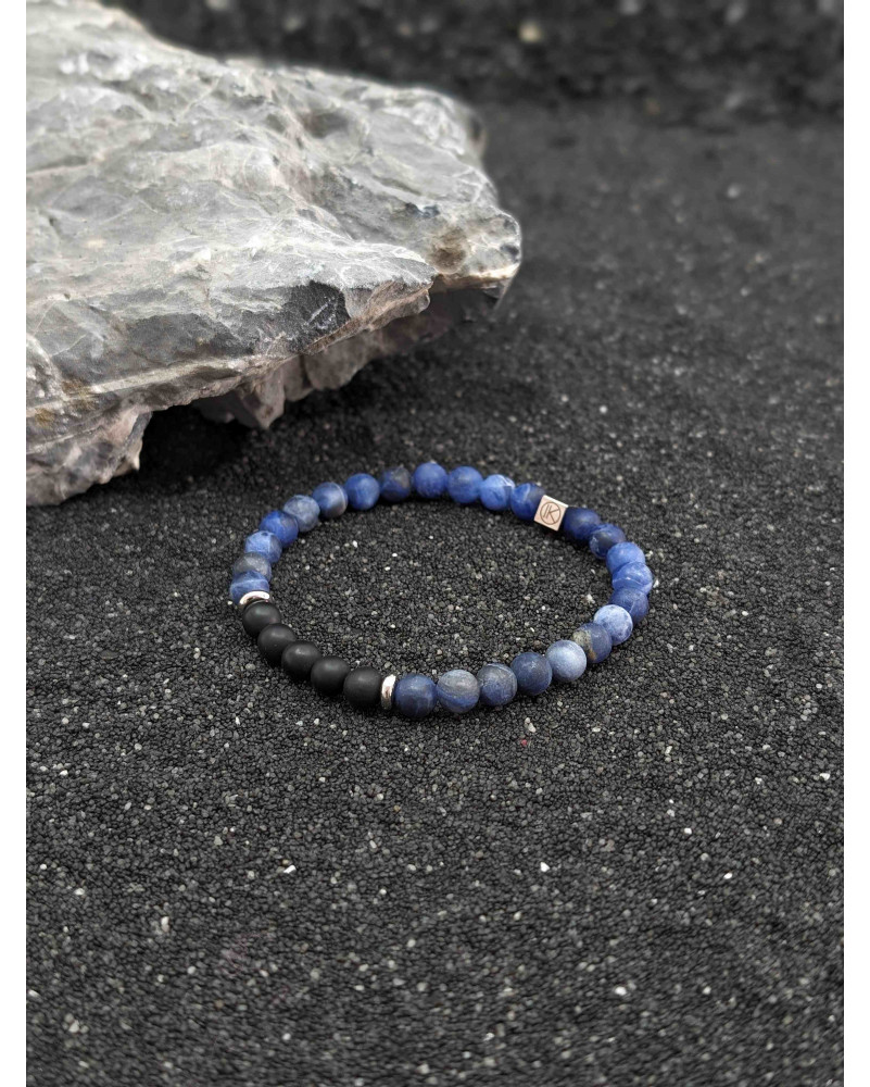 Bracelet Sodalite et Agate noire dépolies 6mm