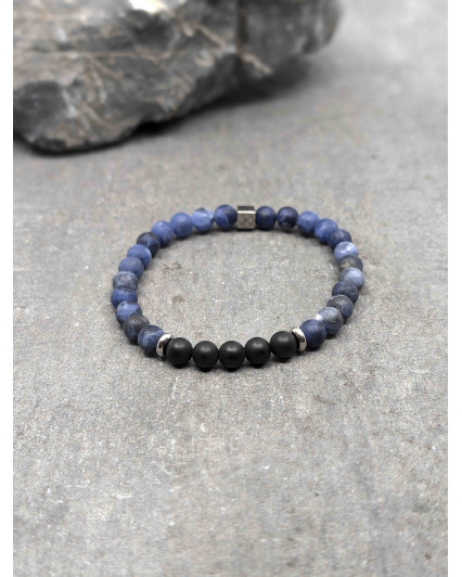 Bracelet Sodalite et Agate noire dépolies 6mm