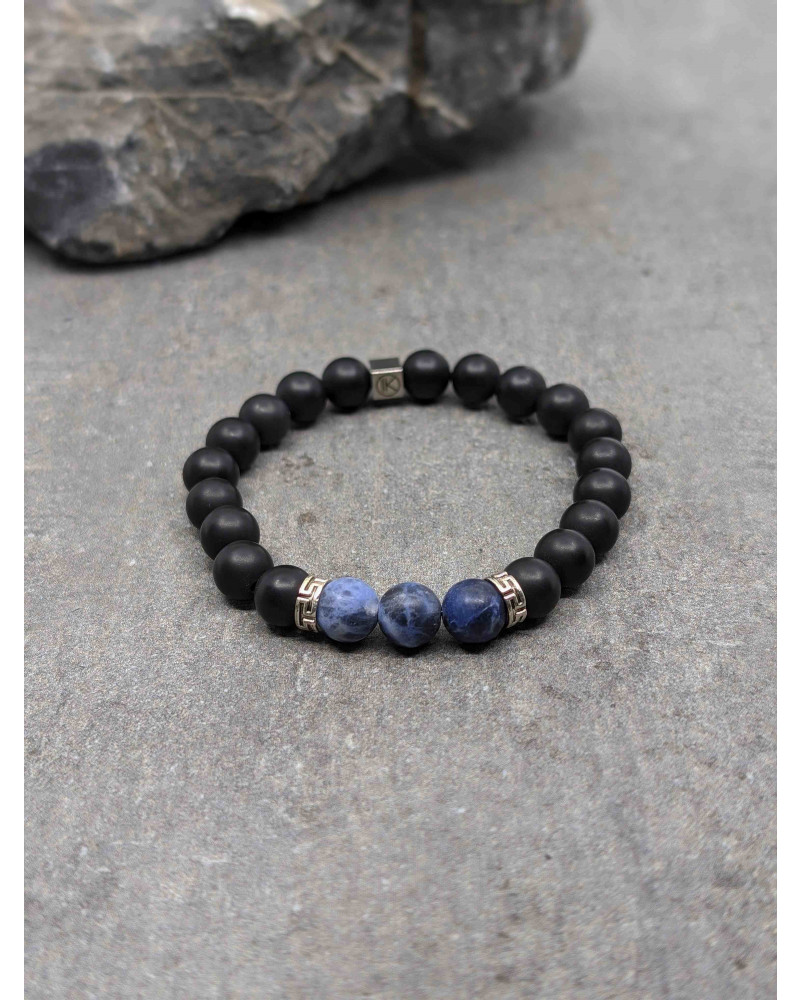 Bracelet Sodalite et Agate noire dépolies 8mm