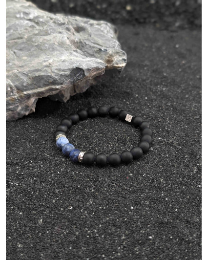Bracelet Sodalite et Agate noire dépolies 8mm