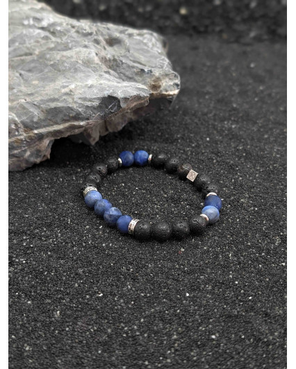 Bracelet Sodalite dépolie et Pierre de lave 8mm