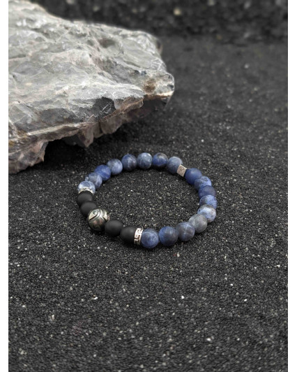 Bracelet Sodalite, Agate Noire et Perle de Tahiti