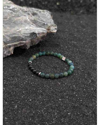 Bracelet Agate Noire et Agate Mousse 6mm