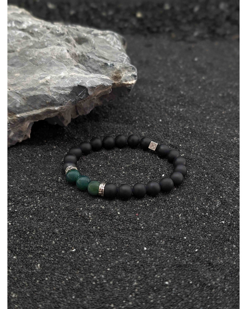 Bracelet Agate Noire et Agate Mousse 8mm