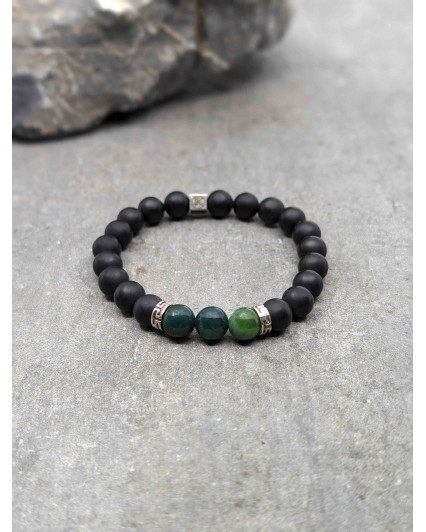 Bracelet Agate Noire et Agate Mousse 8mm