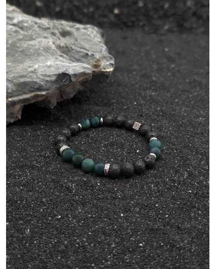 Bracelet Agate Mousse et Pierre de lave 8mm