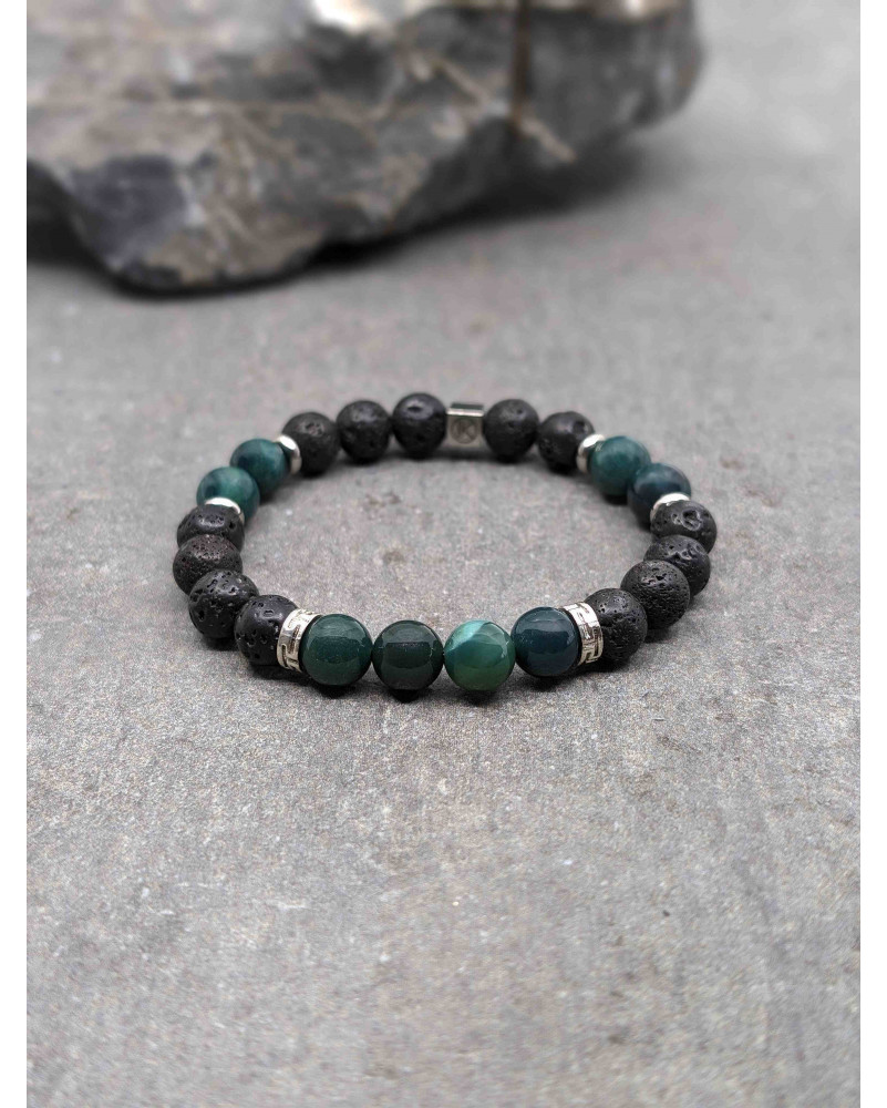 Bracelet Agate Mousse et Pierre de lave 8mm