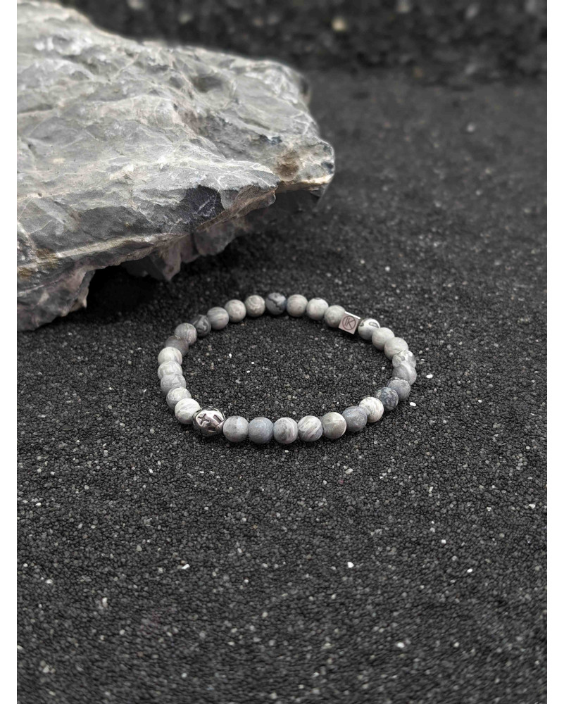 Bracelet Jaspe Paysage gris 6mm