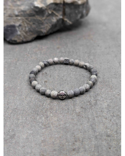Bracelet Jaspe Paysage gris 6mm