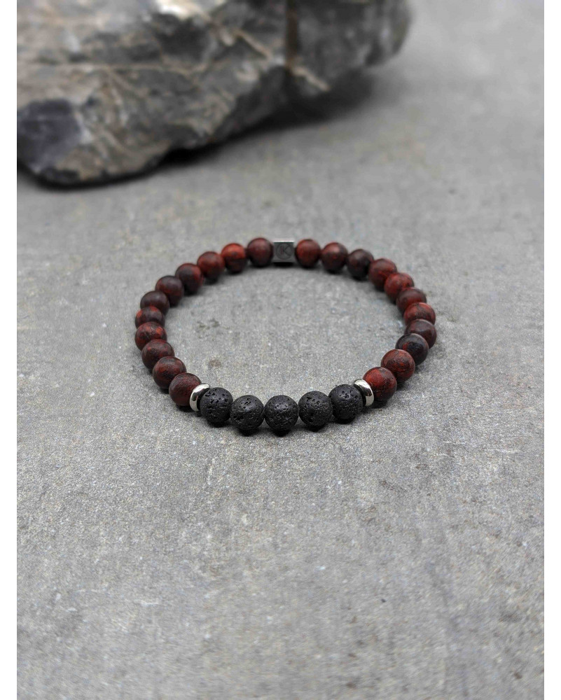 Bracelet Jaspe Rouge et Pierre de Lave 6mm