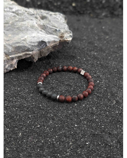 Bracelet Jaspe Rouge et Pierre de Lave 6mm
