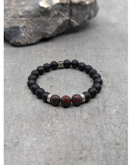 Bracelet Jaspe Rouge et Agate Noire dépolie 8mm