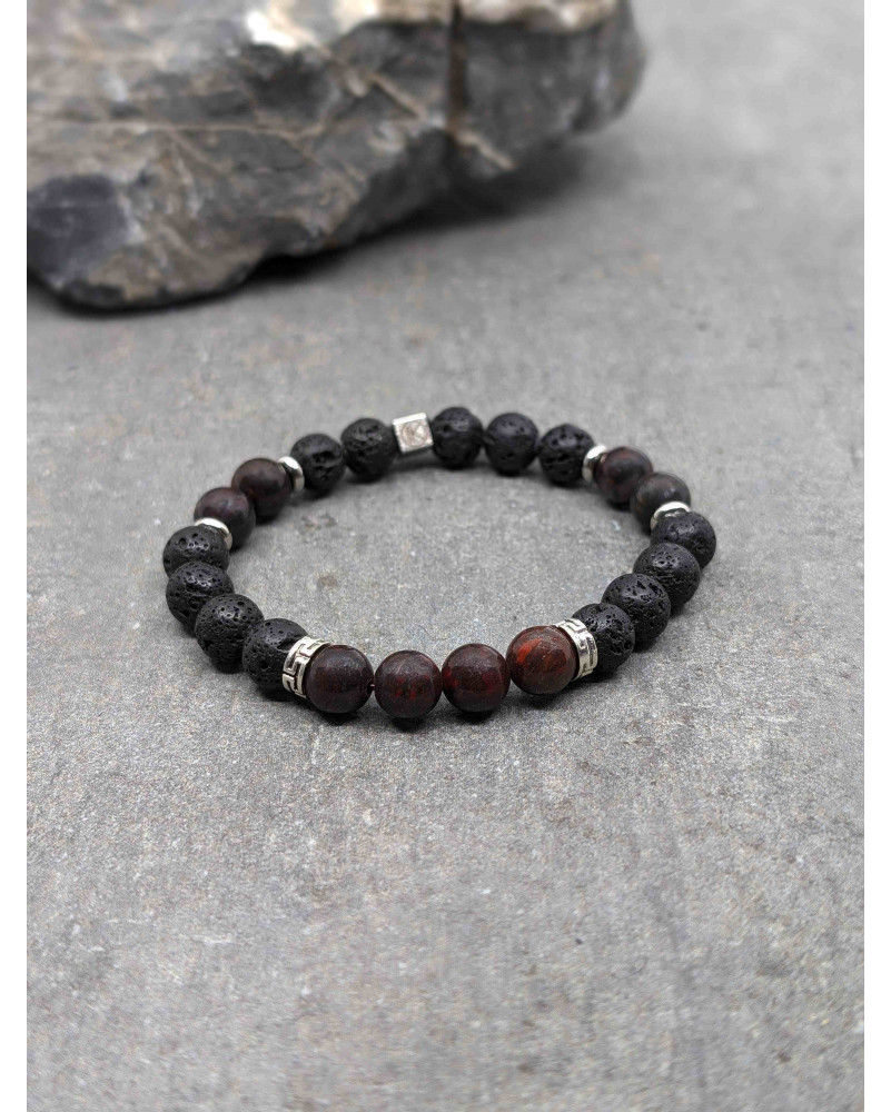 Bracelet Jaspe Rouge et Pierre de lave 8mm
