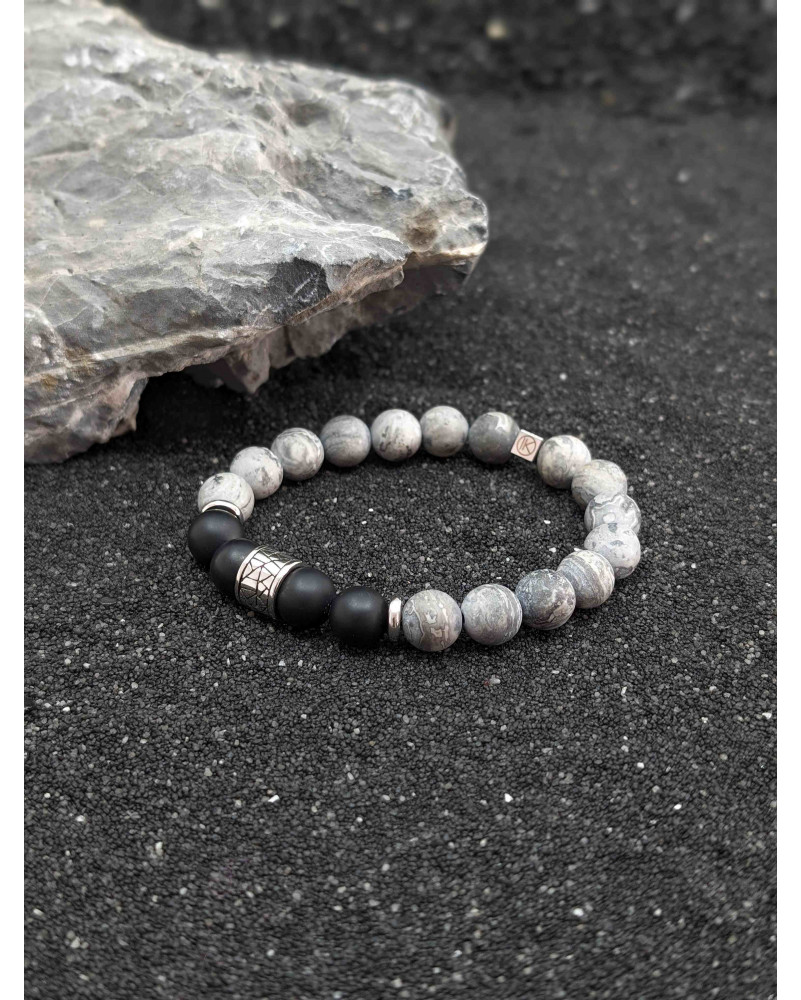 Bracelet Jaspe Paysage Gris 10mm