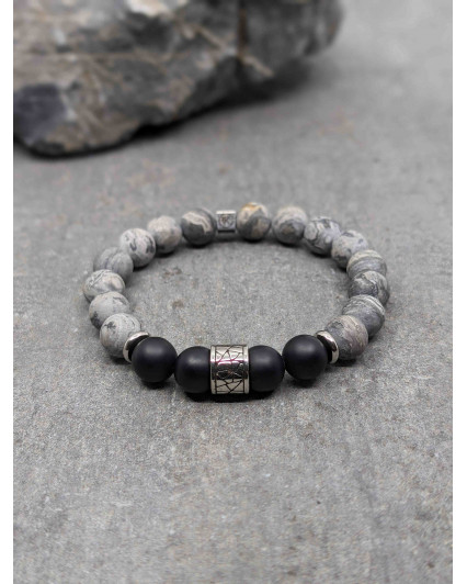 Bracelet Jaspe Paysage Gris 10mm