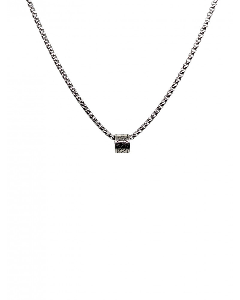 Collier Chaîne acier brillant et motif craquelé