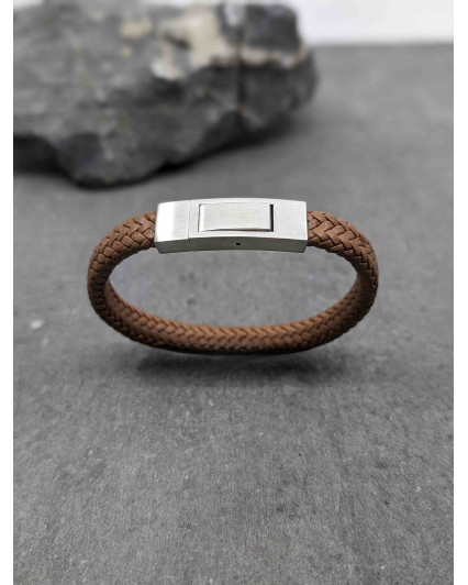 Bracelet Cuir Plat Marron
