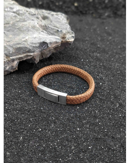 Bracelet Cuir Plat Marron
