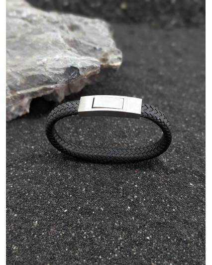 Bracelet Cuir Plat Noir