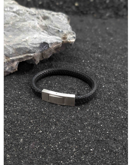 Bracelet Cuir Plat Noir