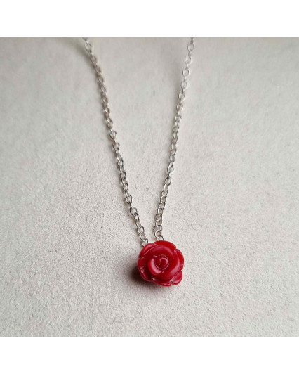 Collier Pendentif Rose Bambou Rouge