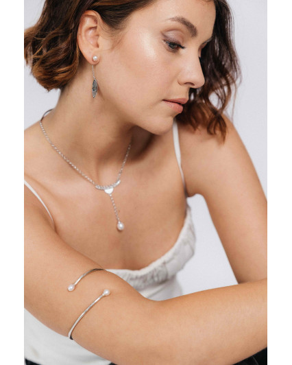 Boucles d'oreilles ELLA Perle de culture et maille en argent 950/00